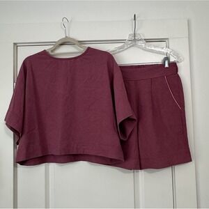 Julie Maeseele S Outfit Set Mauve Shorts Boxy Top Lagenlook Modern Sustainable